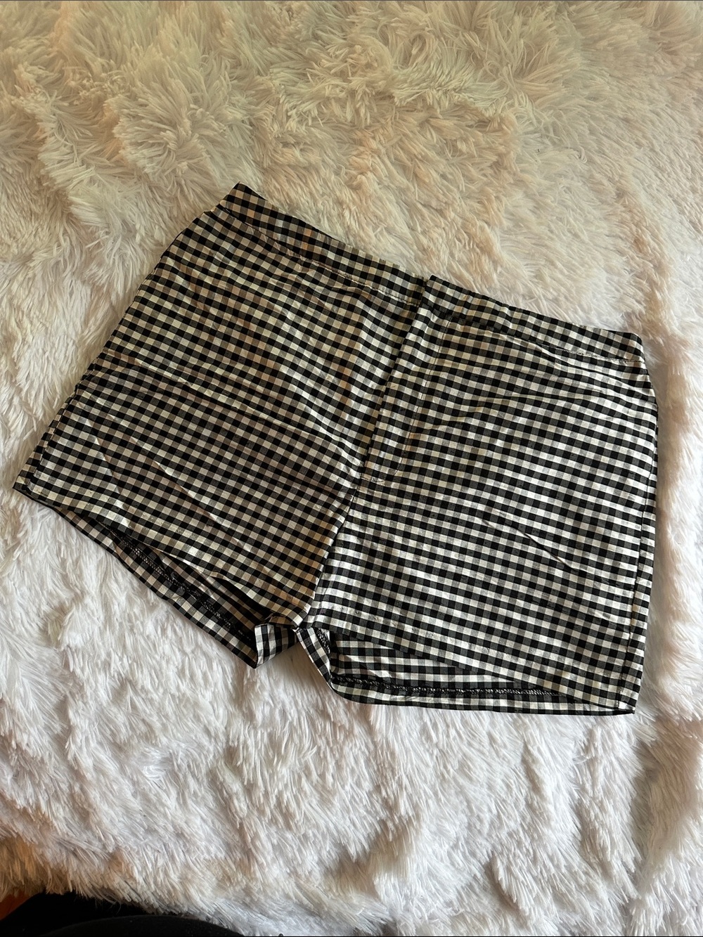 Vintage 90s Betsey Johnson Black & White Gingham Silk Shorts
